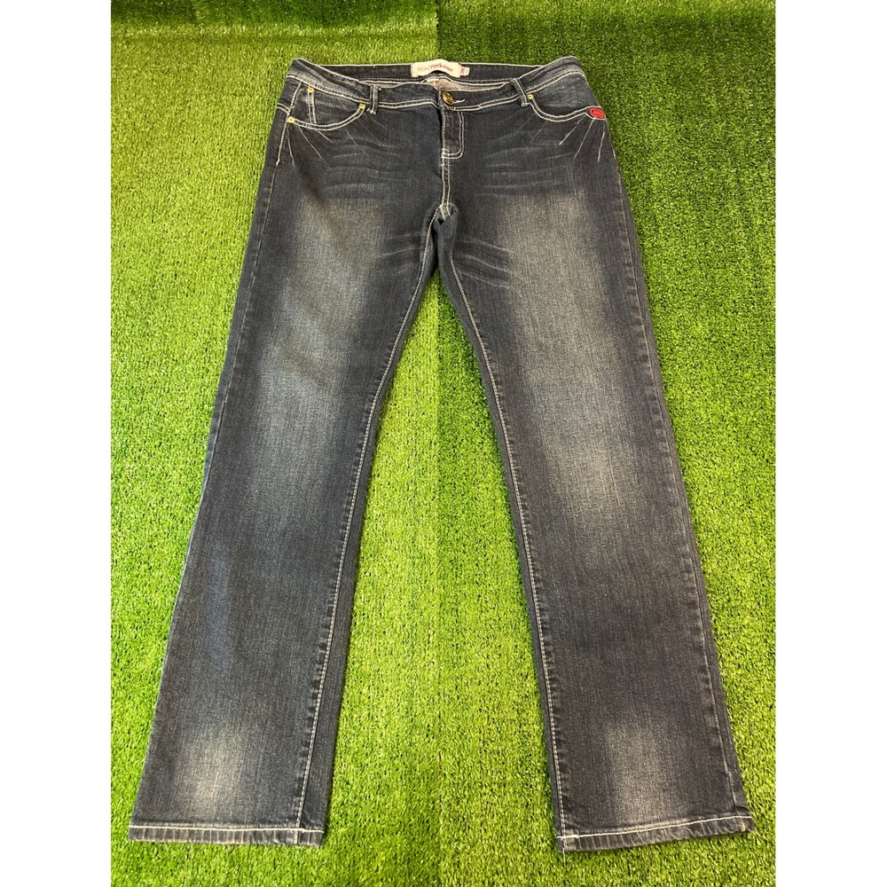 Ecko Red Denim Jeans Womens 13/14 Blue Bootcut Mid Rise Embroidered Logo Stretch